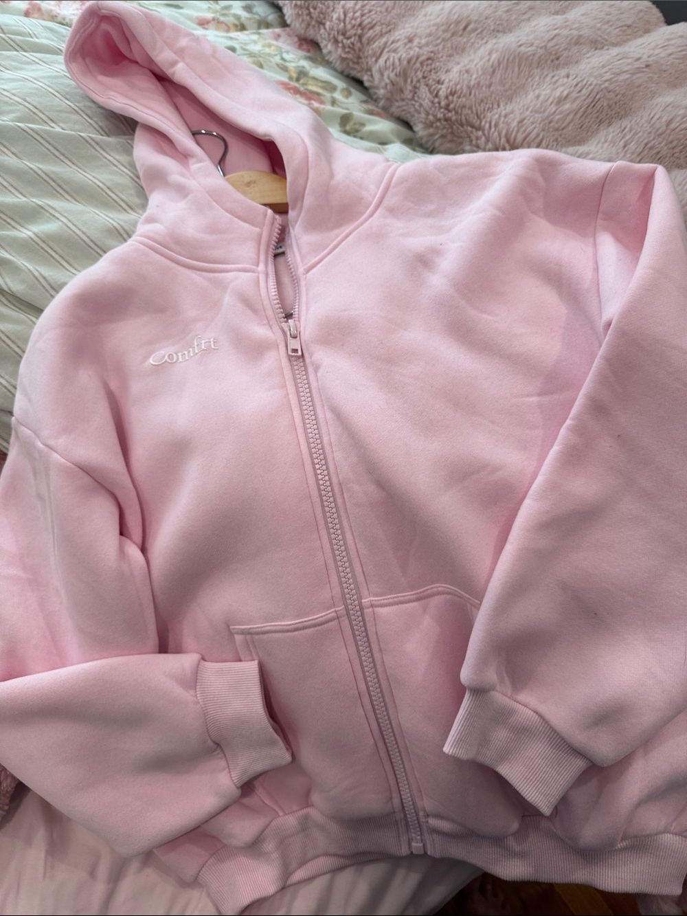 Kids' Light Pink Zip Hoodie with Embroidered Logo